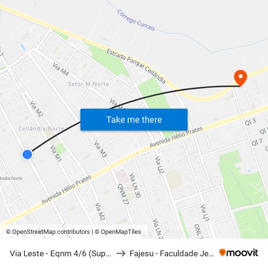 Via Leste - Eqnm 4/6 (Superm. Espírito Santo) to Fajesu - Faculdade Jesus Maria E José map