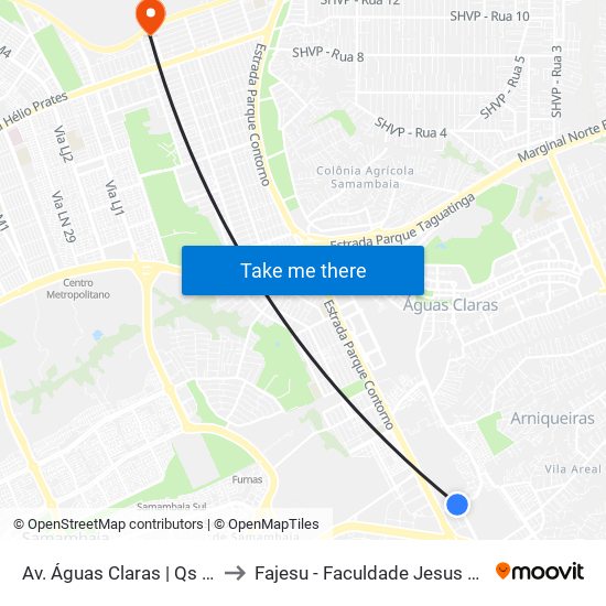 Av. Águas Claras | Qs 9, Rua 120 to Fajesu - Faculdade Jesus Maria E José map