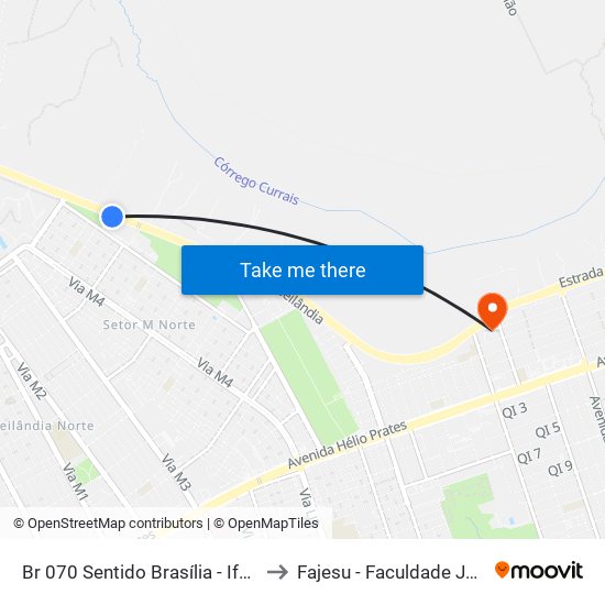 Br 070 Sentido Brasília - Ifb Campus Taguatinga to Fajesu - Faculdade Jesus Maria E José map