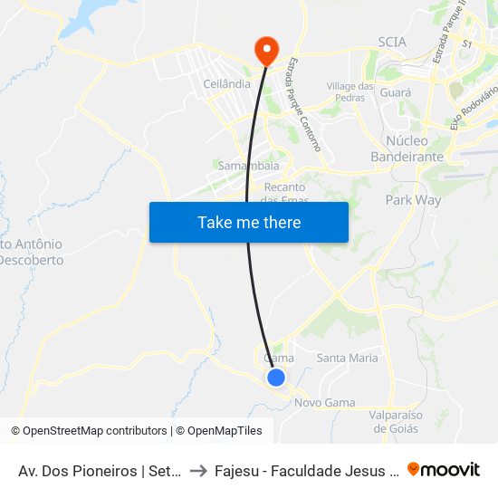 Av. Dos Pioneiros | Setor Sul, Qd. 1 to Fajesu - Faculdade Jesus Maria E José map