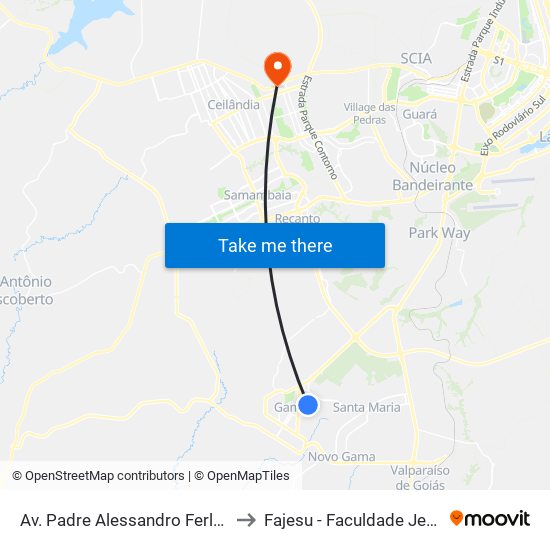 Av. Padre Alessandro Ferloni | St. Leste, Qd. 9 to Fajesu - Faculdade Jesus Maria E José map