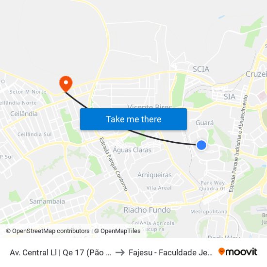 Av. Central ll | QE 17 (Pão Dourado / Drogasil) to Fajesu - Faculdade Jesus Maria E José map