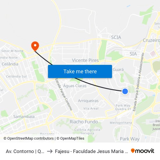 Av. Contorno | Qe 34 to Fajesu - Faculdade Jesus Maria E José map