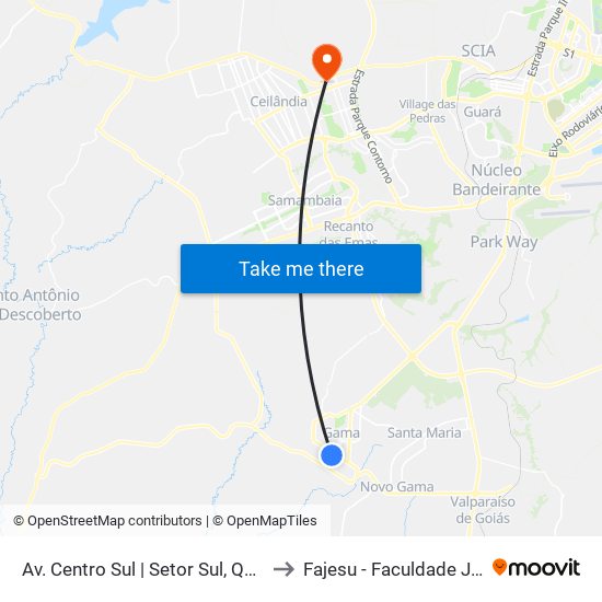 Av. Centro Sul | Setor Sul, Qd. 2 (Centro Radiológico) to Fajesu - Faculdade Jesus Maria E José map