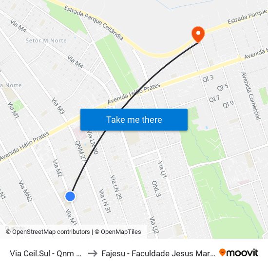 Via Ceil.Sul - Qnm 21 Cj B to Fajesu - Faculdade Jesus Maria E José map