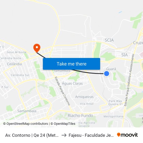 Av. Contorno | Qe 24 (Metrô - Estação Guará) to Fajesu - Faculdade Jesus Maria E José map