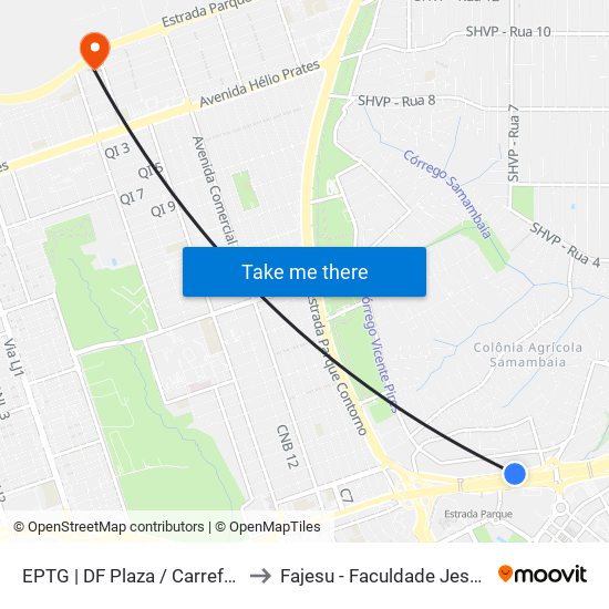 EPTG | DF Plaza / Carrefour / Sam's Club to Fajesu - Faculdade Jesus Maria E José map