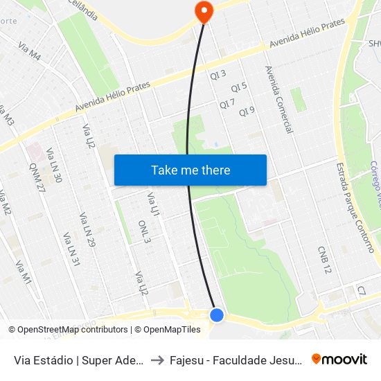 Via Estádio | Super Adega Atacadista to Fajesu - Faculdade Jesus Maria E José map