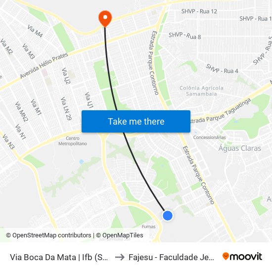 Via Boca Da Mata | Ifb (Sentido Taguatinga) to Fajesu - Faculdade Jesus Maria E José map