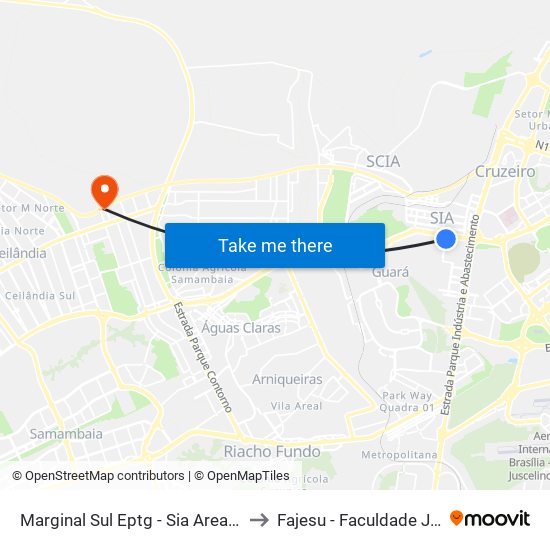 Marginal Sul Eptg - Sia Area Especial Próximo À Ceb to Fajesu - Faculdade Jesus Maria E José map