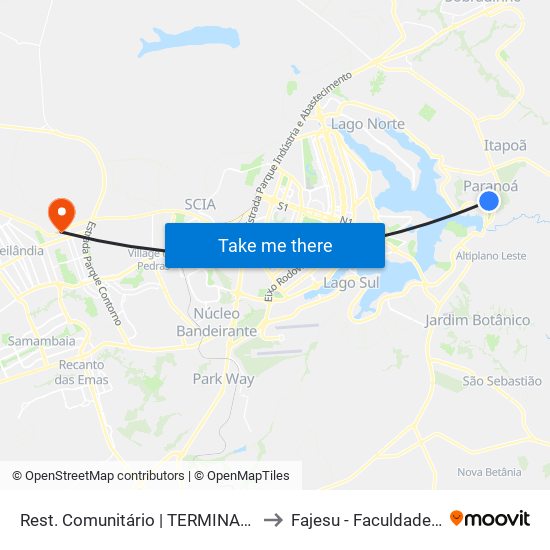 Rest. Comunitário | TERMINAL SOBRADINHO / PLANALTINA to Fajesu - Faculdade Jesus Maria E José map