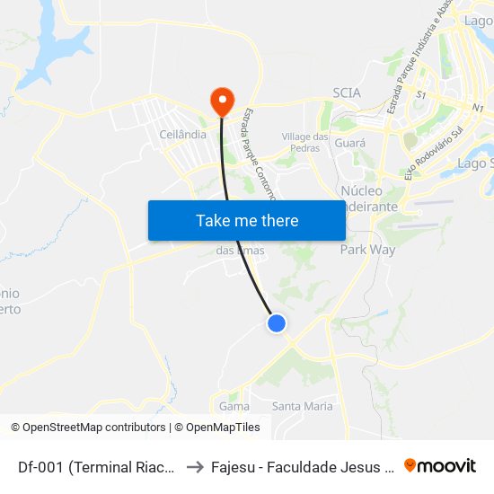 Df-001 (Terminal Riacho Fundo II) to Fajesu - Faculdade Jesus Maria E José map