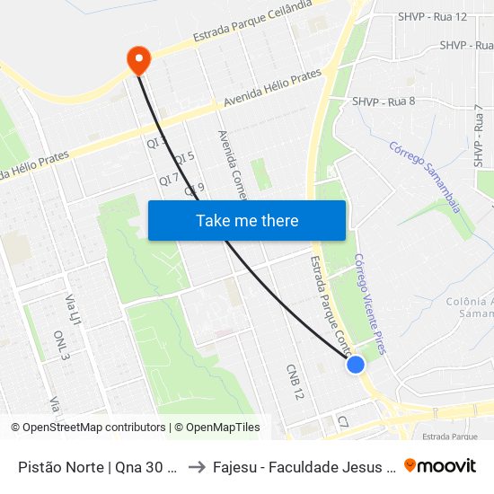 Pistão Norte | Qna 30 (Quiosques) to Fajesu - Faculdade Jesus Maria E José map