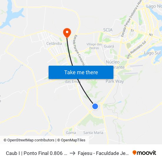 Caub I | Ponto Final 0.806 (Estação Brt Caub) to Fajesu - Faculdade Jesus Maria E José map