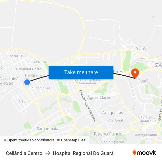 Ceilândia Centro to Hospital Regional Do Guará map