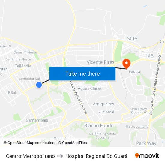 Centro Metropolitano to Hospital Regional Do Guará map