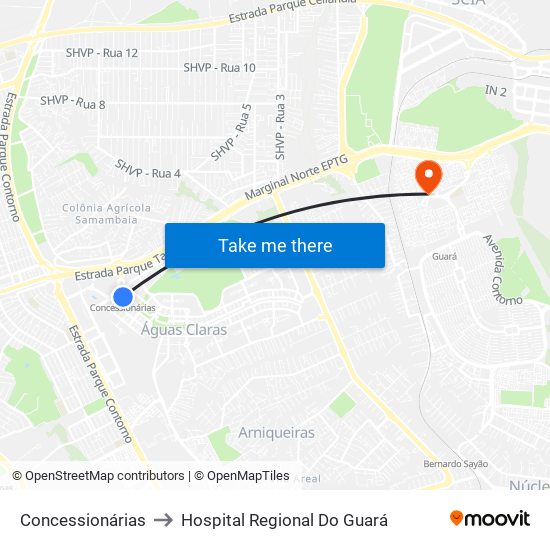Concessionárias to Hospital Regional Do Guará map