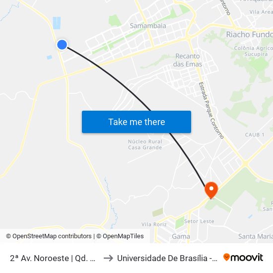 2ª Av. Noroeste | Qd. 1031 (Ubs N° 11) to Universidade De Brasília - Campus Do Gama map