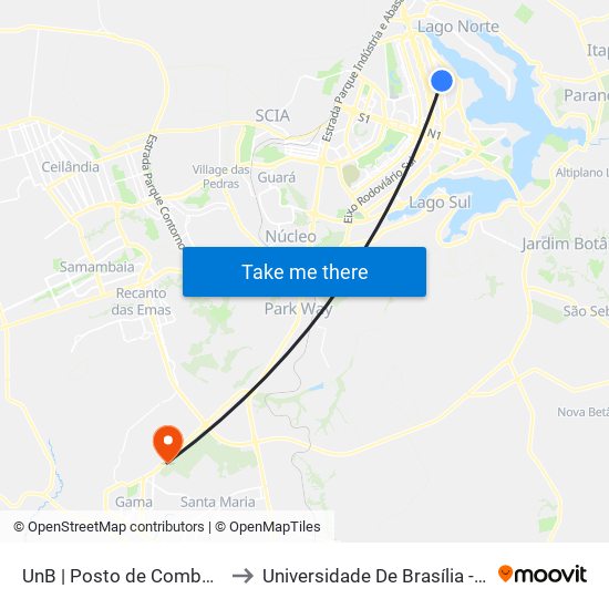 UnB | Posto de Combustíveis / Subway to Universidade De Brasília - Campus Do Gama map