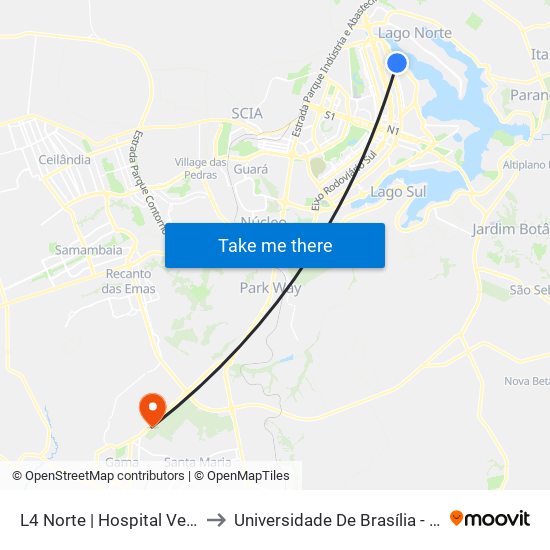 L4 Norte | Hospital Veterinário da UnB to Universidade De Brasília - Campus Do Gama map