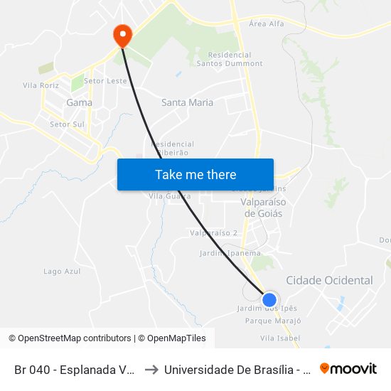 Br 040 - Esplanada V/Parque Marajó to Universidade De Brasília - Campus Do Gama map