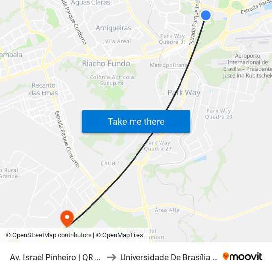 Av. Israel Pinheiro | QR 7 (Pizzaria Aurélio) to Universidade De Brasília - Campus Do Gama map