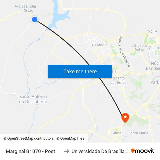 Marginal Br 070 - Posto Ipiranga E Viaduto to Universidade De Brasília - Campus Do Gama map
