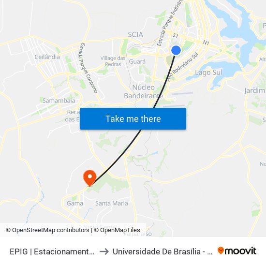 EPIG | Estacionamento 4 / SQSW 102 to Universidade De Brasília - Campus Do Gama map