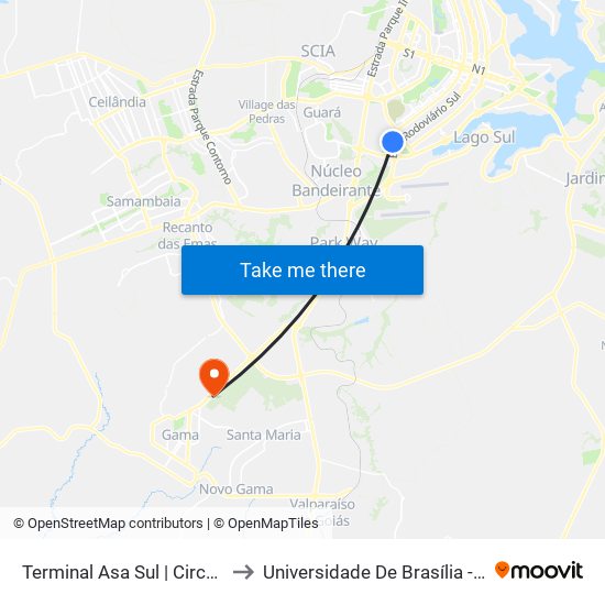 Terminal Asa Sul | Circular / Samambaia to Universidade De Brasília - Campus Do Gama map