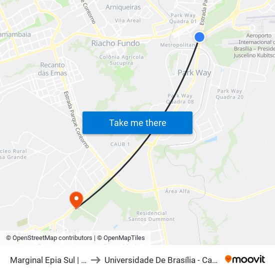 Marginal Epia Sul | Vila Cauhy to Universidade De Brasília - Campus Do Gama map
