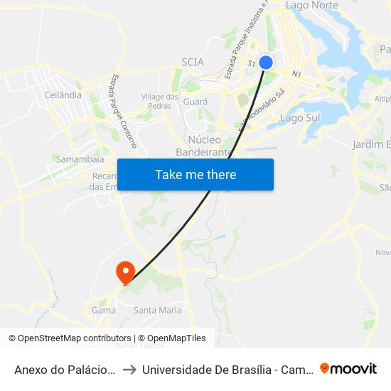 Anexo do Palácio do Buriti to Universidade De Brasília - Campus Do Gama map