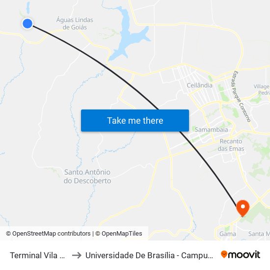 Terminal Vila Chiola to Universidade De Brasília - Campus Do Gama map