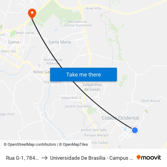 Rua G-1, 784-796 to Universidade De Brasília - Campus Do Gama map