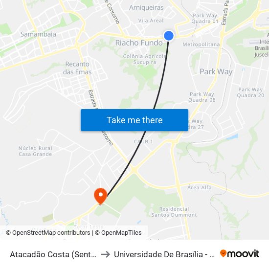 Atacadão Costa (Sentido Taguatinga) to Universidade De Brasília - Campus Do Gama map