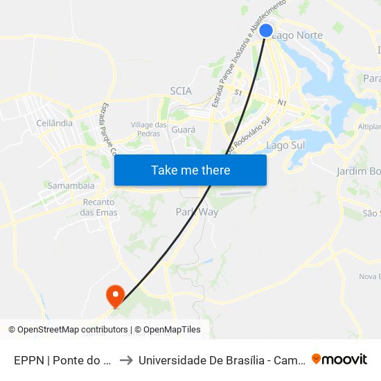 EPPN | Ponte do Bragueto to Universidade De Brasília - Campus Do Gama map