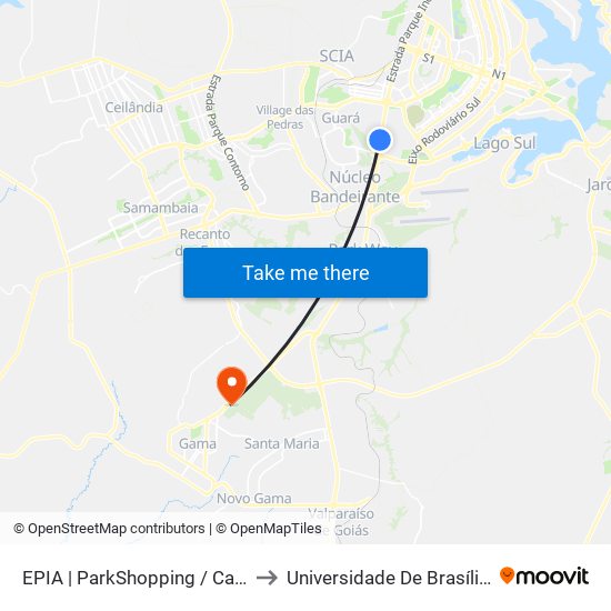 EPIA | ParkShopping / Carrefour (SEMIURBANO) to Universidade De Brasília - Campus Do Gama map