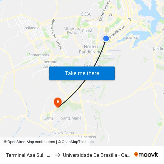Terminal Asa Sul | Sobradinho to Universidade De Brasília - Campus Do Gama map