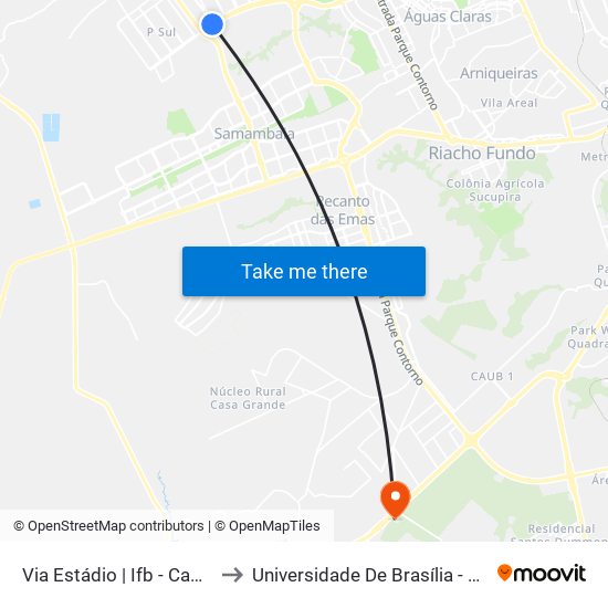 Via Estádio | Ifb - Campus Ceilândia to Universidade De Brasília - Campus Do Gama map