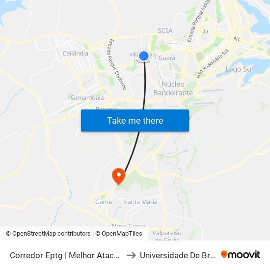 Corredor Eptg | Melhor Atacadista / Big Box / Oba (Sentido Tag.) to Universidade De Brasília - Campus Do Gama map