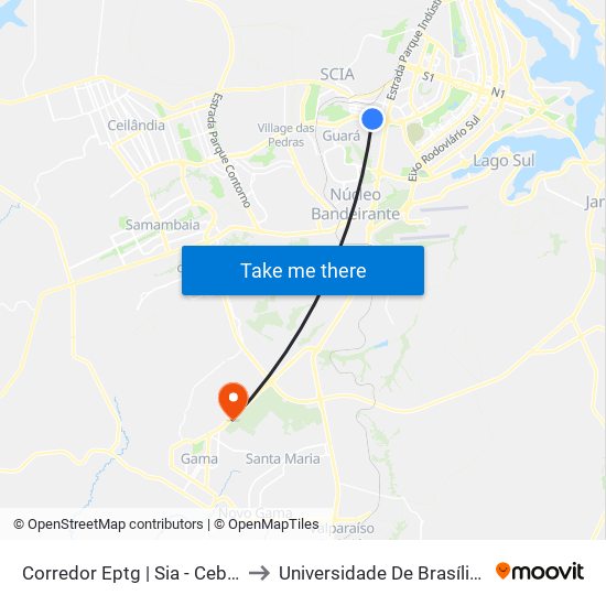 Corredor Eptg | Sia - Ceb (Sentido Taguatinga) to Universidade De Brasília - Campus Do Gama map