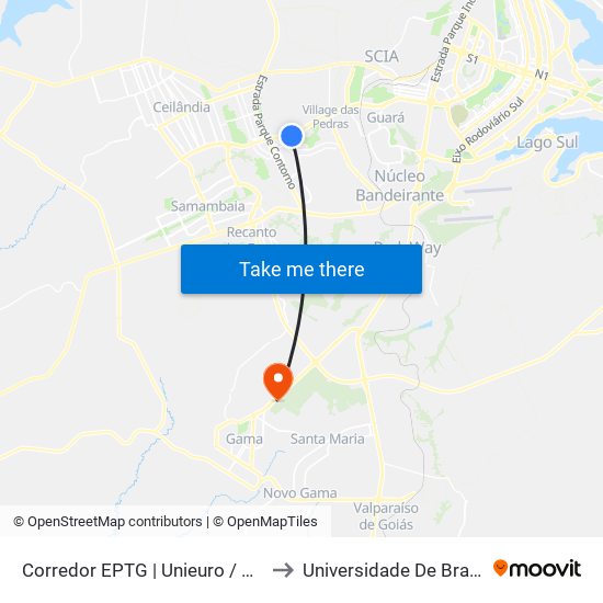 Corredor EPTG | Unieuro / Costa Atacadista (Sentido BSB) to Universidade De Brasília - Campus Do Gama map