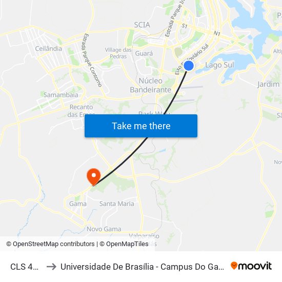 CLS 414 to Universidade De Brasília - Campus Do Gama map