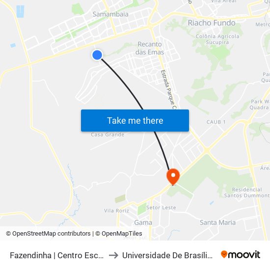 Fazendinha | Centro Escolar Infantil Pró-Vida to Universidade De Brasília - Campus Do Gama map