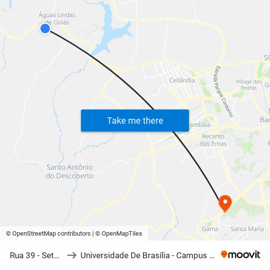 Rua 39 - Setor 10 to Universidade De Brasília - Campus Do Gama map