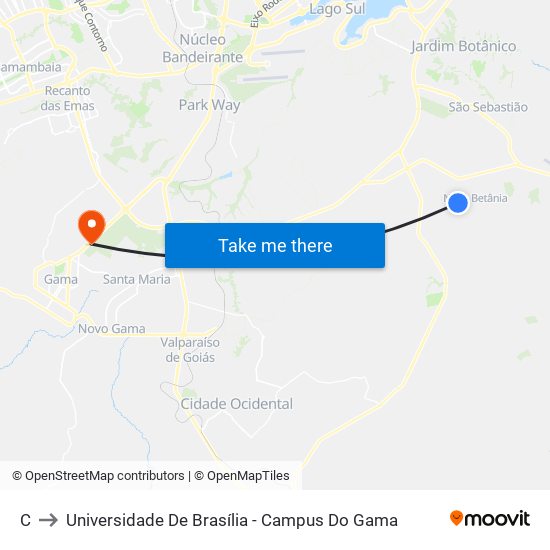 C to Universidade De Brasília - Campus Do Gama map