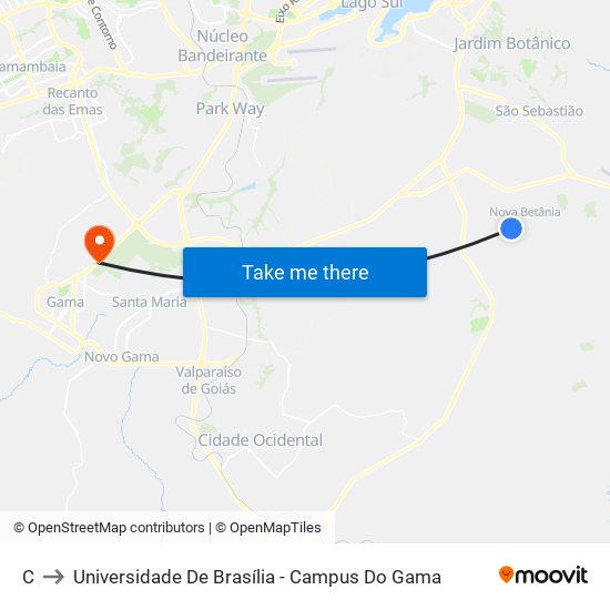 C to Universidade De Brasília - Campus Do Gama map