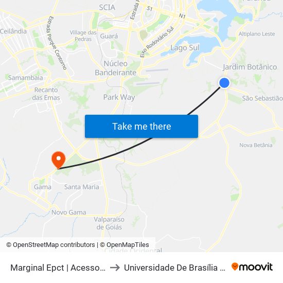 Marginal Epct | Acesso A Av. Dom Bosco to Universidade De Brasília - Campus Do Gama map