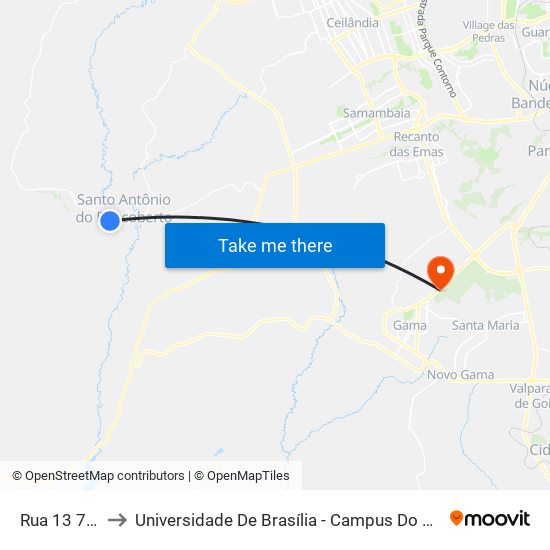 Rua 13 788 to Universidade De Brasília - Campus Do Gama map