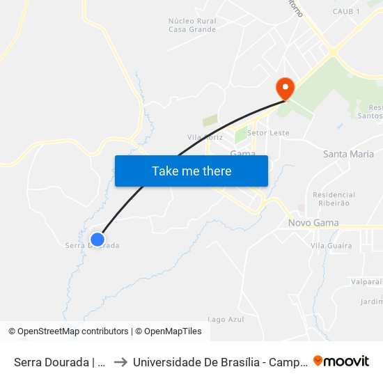 Serra Dourada | Qd. 23e to Universidade De Brasília - Campus Do Gama map