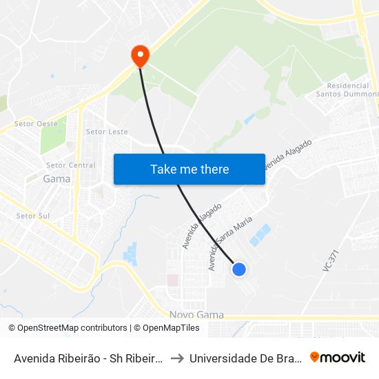 Avenida Ribeirão - Sh Ribeirão/Cond Porto Rico Fase 1 Q J to Universidade De Brasília - Campus Do Gama map